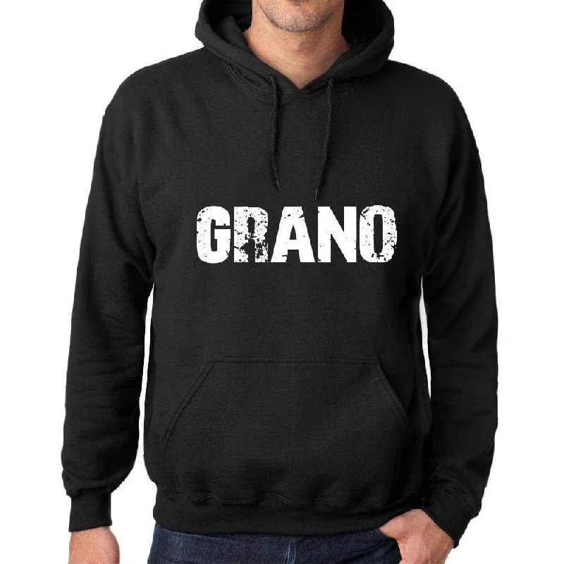 Men's Women's Unisex Printed Graphic Cotton Hoodie Soft Heavyweight Hooded Sweatshirt Pullover Popular Words GRANO Deep Black