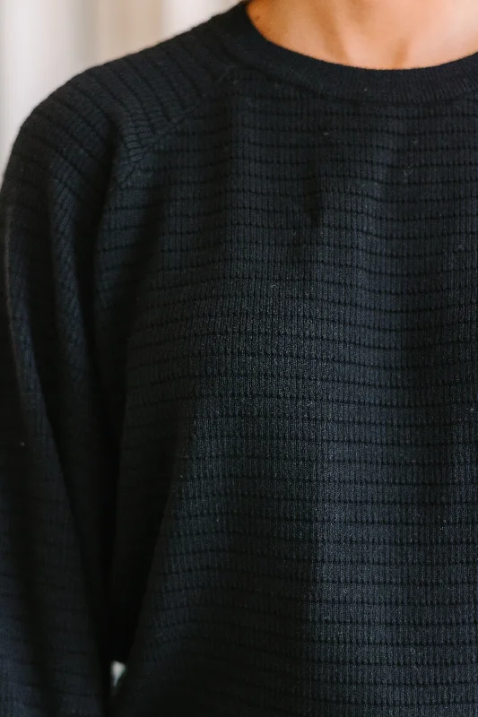 In The Works Black Ribbed Sweater