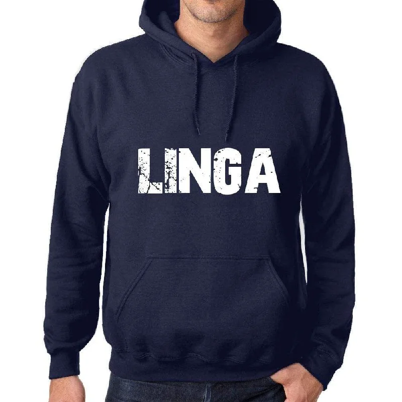 Unisex Printed Graphic Cotton Hoodie Popular Words LINGA French Navy