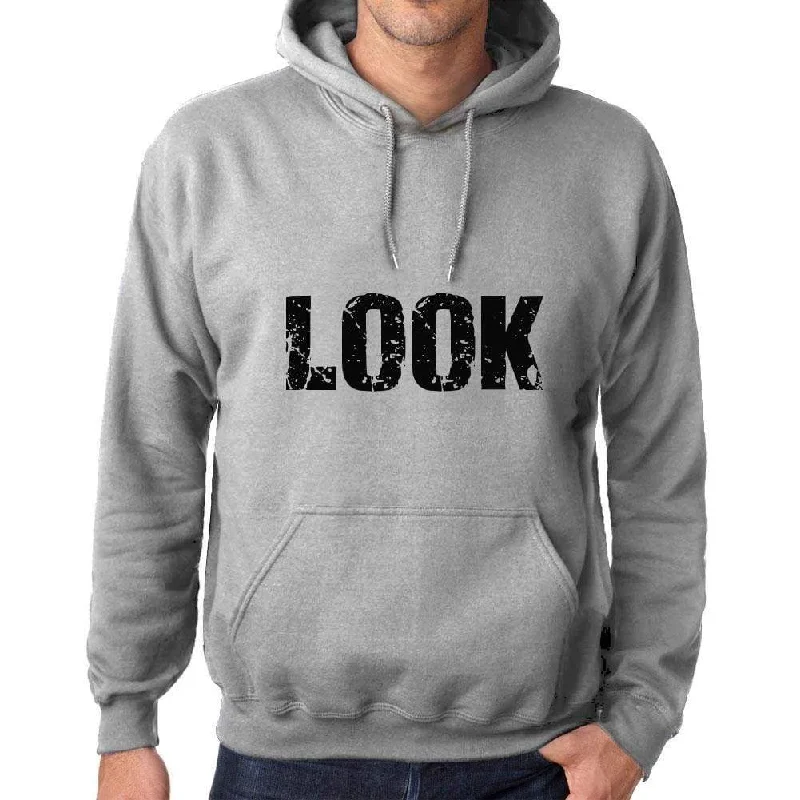 Unisex Printed Graphic Cotton Hoodie Popular Words LOOK Grey Marl