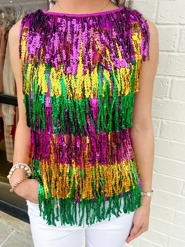 Mardi Gras Spangled Fringe Tank