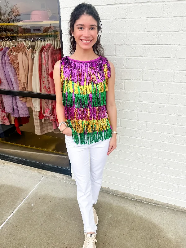 Mardi Gras Spangled Fringe Tank