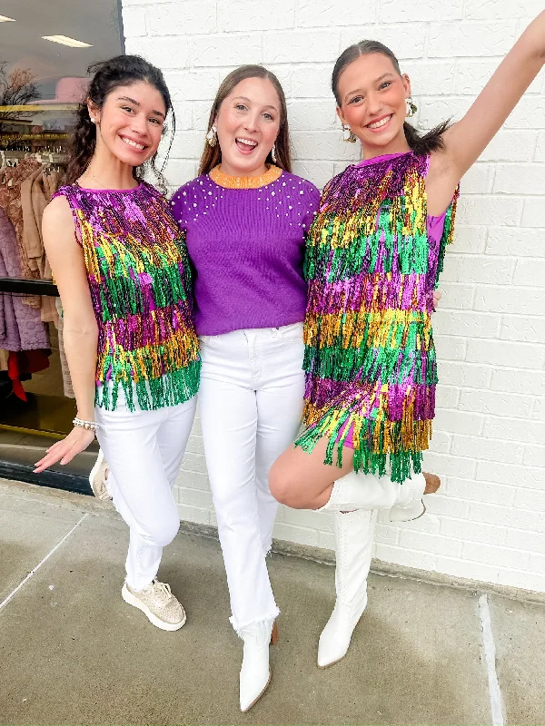 Mardi Gras Spangled Fringe Tank