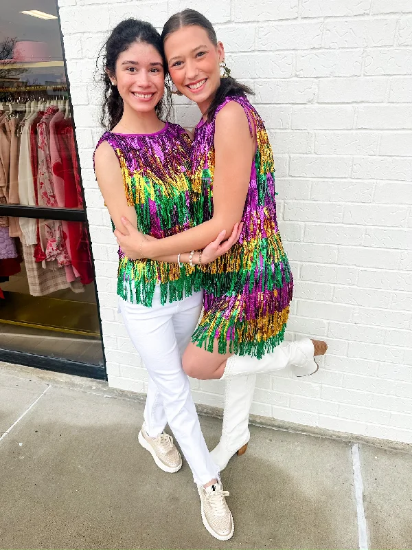 Mardi Gras Spangled Fringe Tank