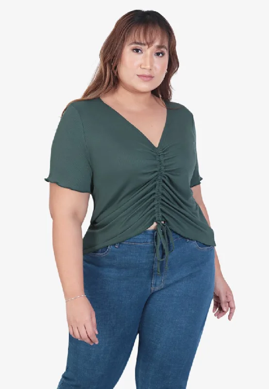 Graham Ruched Ribbed Crop Top - Dark Green