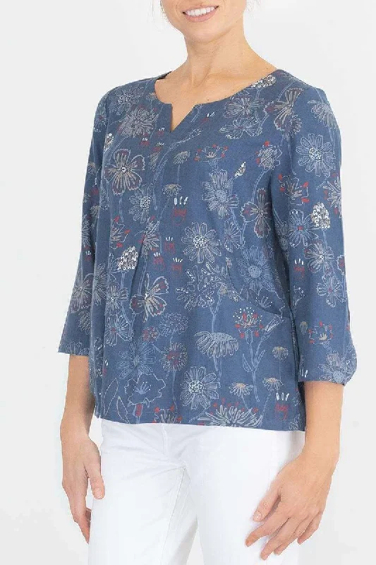 Seasalt Blue Blazing Star 3/4 Sleeve Top