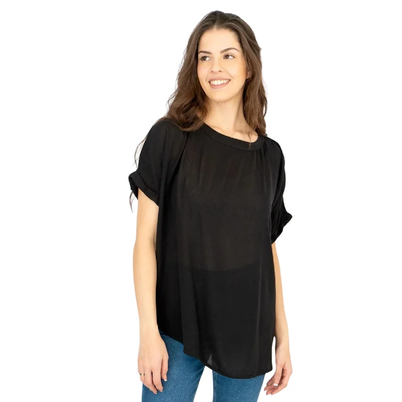 Next Black Short Sleeve Blouse Longline Relaxed Fit Tops