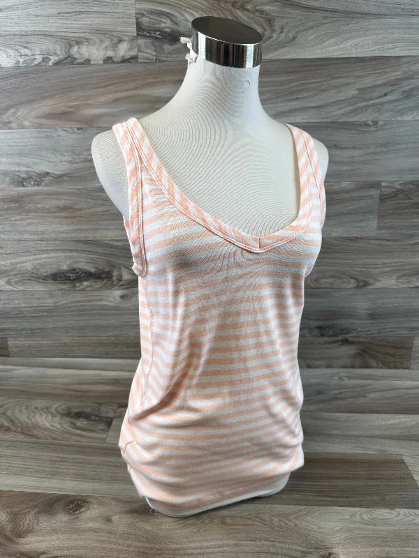 Orange & White Top Sleeveless Basic Loft, Size M