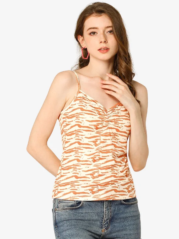 Printed Stretchy Sleeveless Cami Adjustable Spaghetti Strap Vest Top