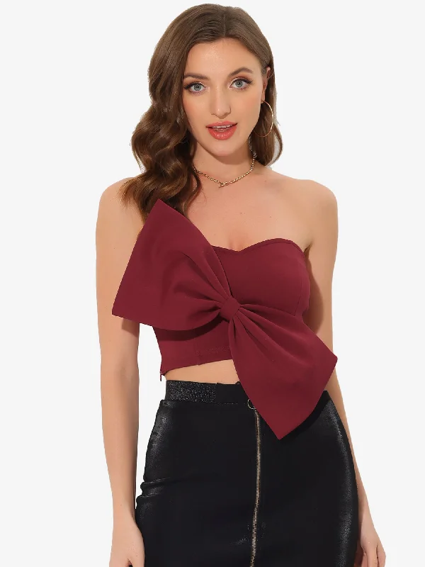 Bow Crop Strapless Sweetheart Neck Party Bustier Bandeau Top