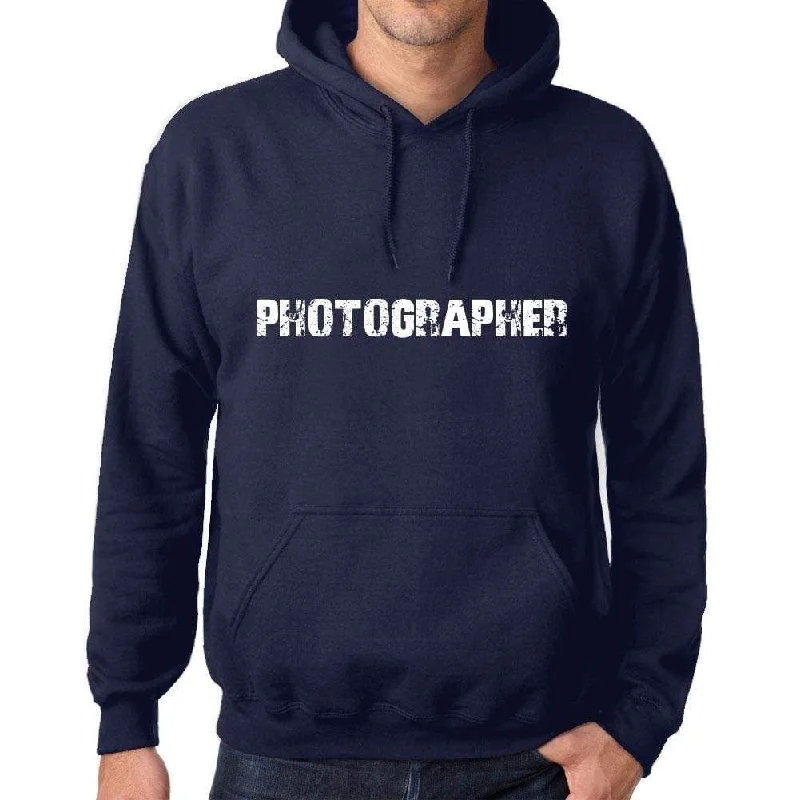 Unisex Printed Graphic Cotton Hoodie Popular Words PHOTOGRAPHER French Navy