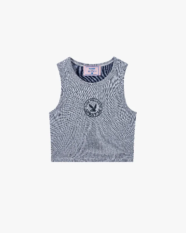 PLAYBOY CONTRAST RIBBED TANK TOP BLUE