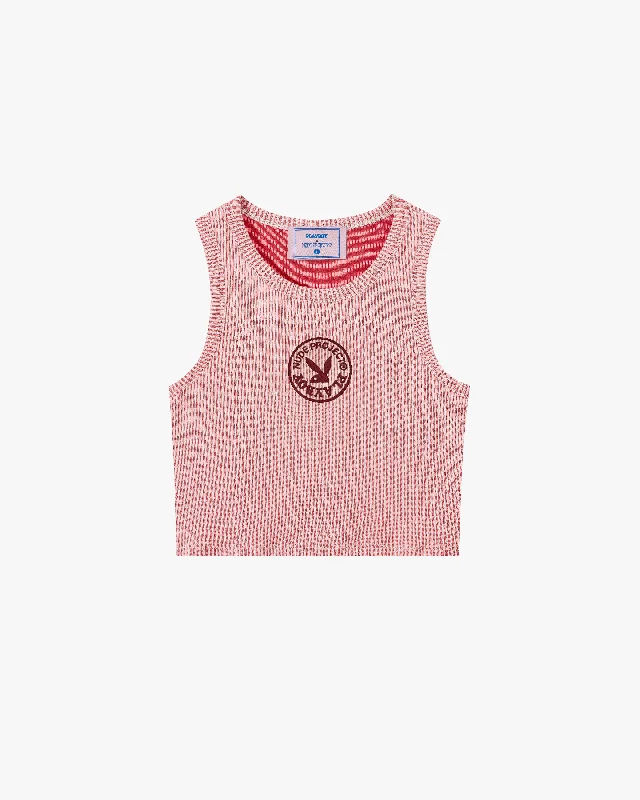 PLAYBOY CONTRAST RIBBED TANK TOP RED