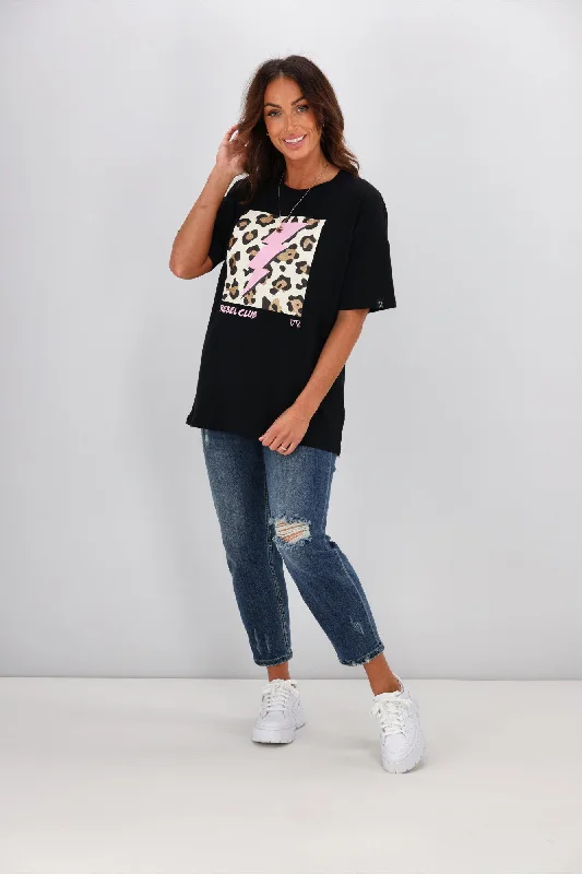 Rebel Club By Shine On Cheetah Bolt Boyfriend Tee Jet Black