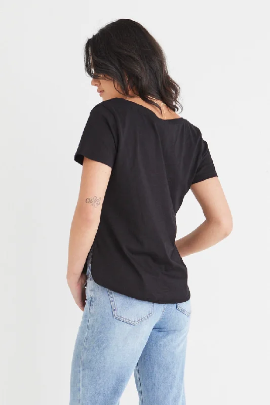 Respect Black Relaxed V neck Organic Tee