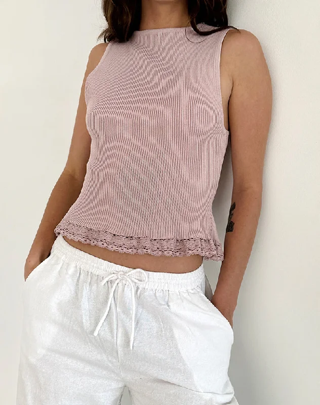 Romane Sleeveless Top in Dusty Rose Rib Knit