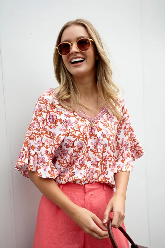 Sass Ashley V-Neck Top Pink Blossom