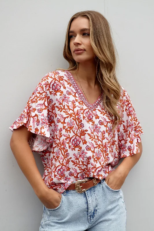 Sass Ashley V-Neck Top Pink Blossom