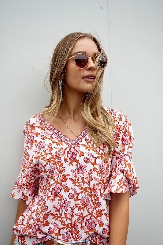 Sass Ashley V-Neck Top Pink Blossom