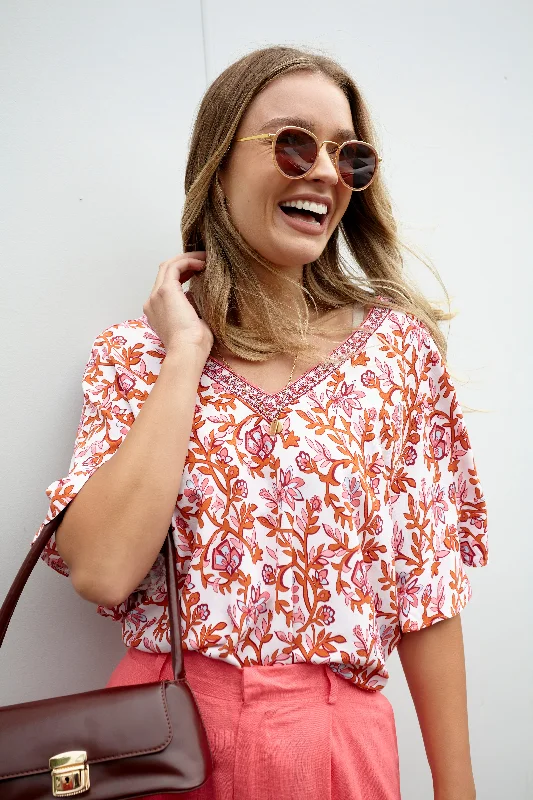 Sass Ashley V-Neck Top Pink Blossom