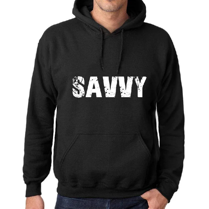 Men's Women's Unisex Printed Graphic Cotton Hoodie Soft Heavyweight Hooded Sweatshirt Pullover Popular Words SAVVY Deep Black