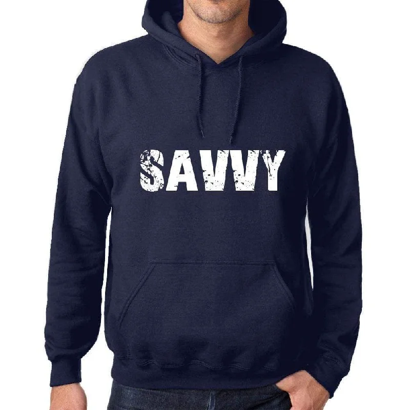 Unisex Printed Graphic Cotton Hoodie Popular Words SAVVY French Navy