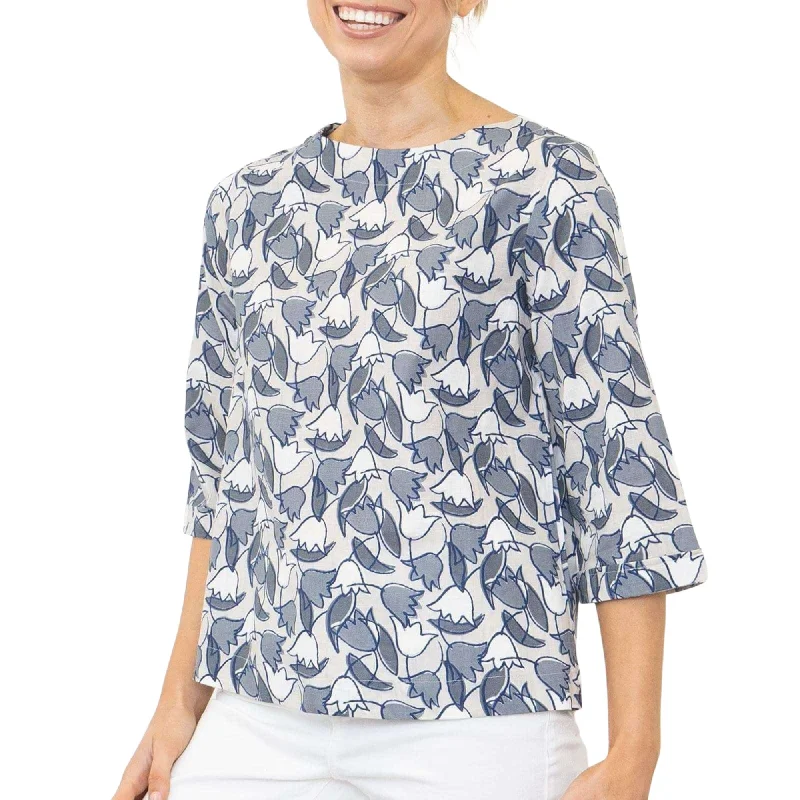 Seasalt Womens Tregarthen Grey Tulip 3/4 Sleeve Relaxed Casual Tops