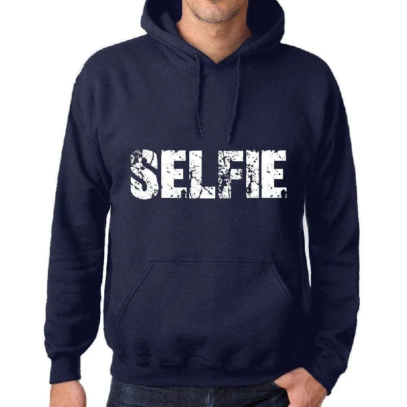 Unisex Printed Graphic Cotton Hoodie Popular Words SELFIE French Navy