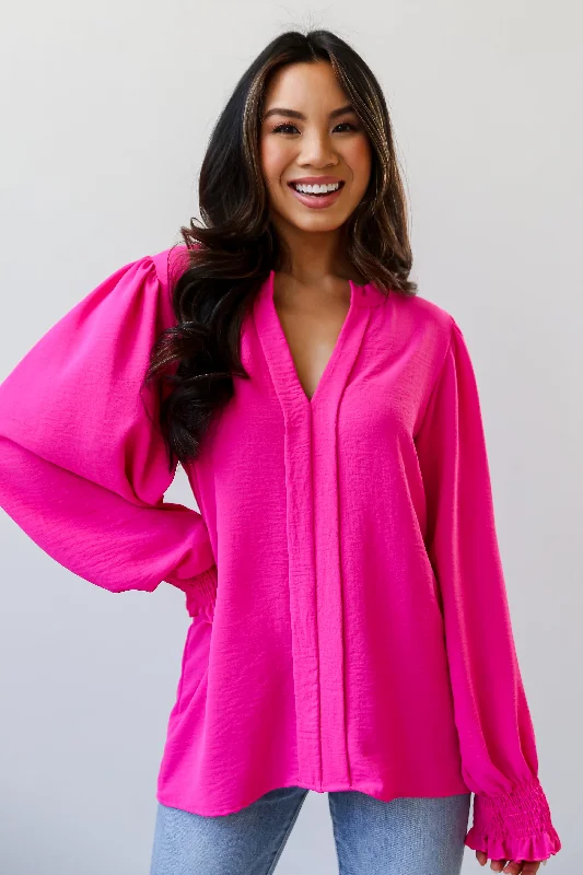 FINAL SALE - Social Sensation Hot Pink Blouse