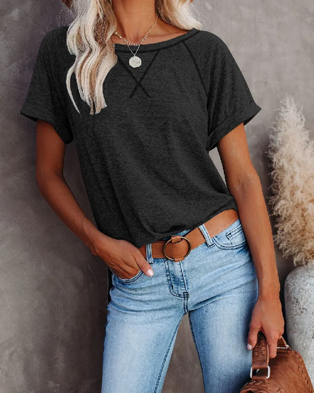 FashionSierra - Top Slim and Loose Color Blocking Cross Loose T-shirt