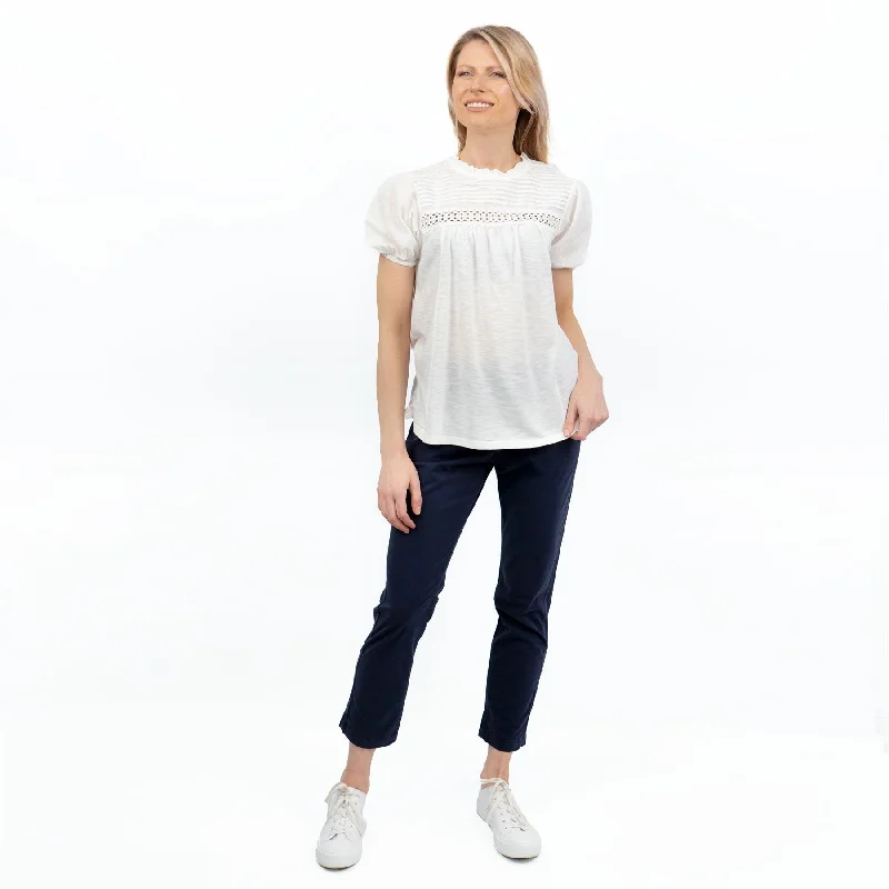 Womens White Short Sleeve Pleated Top