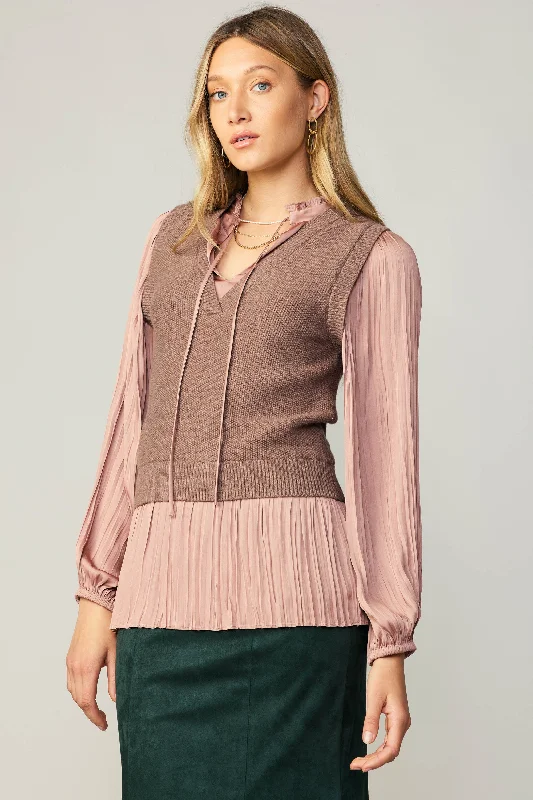 Pleated Blouse Sweater Vest