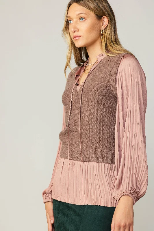 Pleated Blouse Sweater Vest