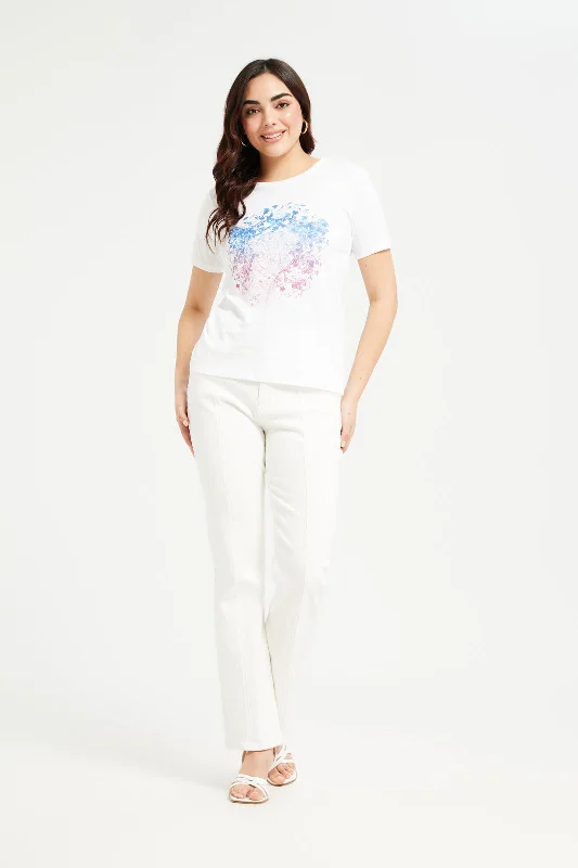 Women White Printed T-Shirt