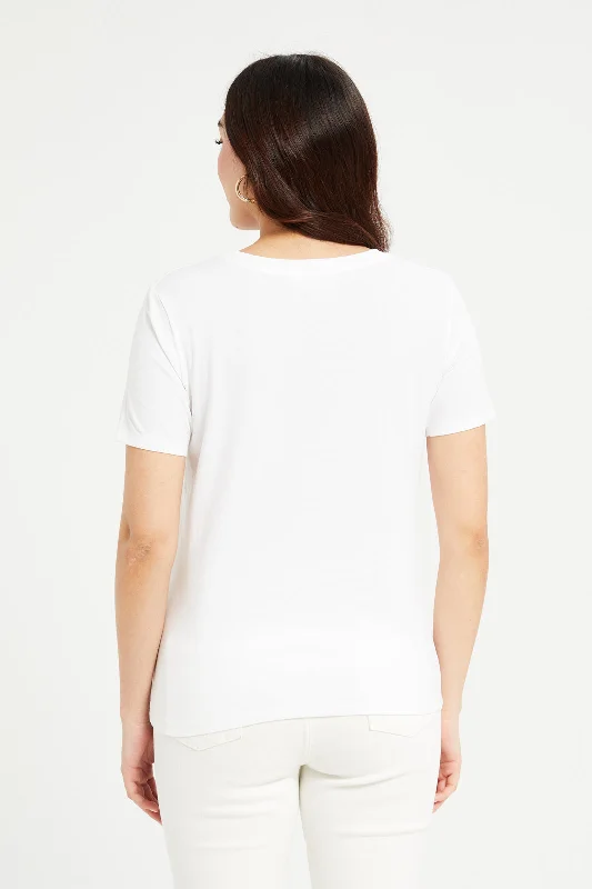 Women White Printed T-Shirt