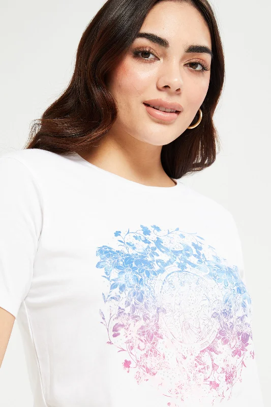 Women White Printed T-Shirt