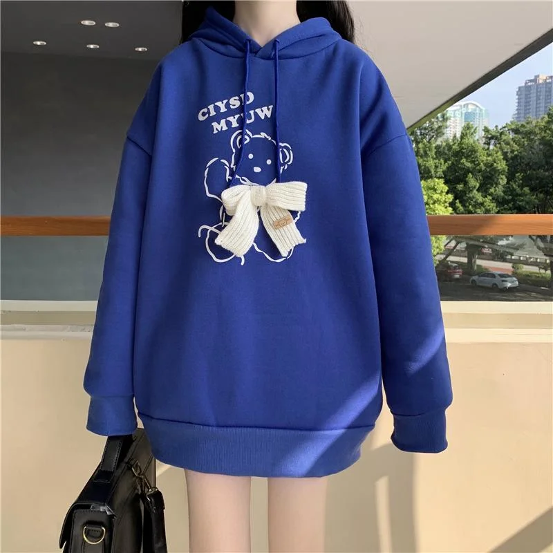 Women's Kawaii Bear Printed Bowknot Hoodies