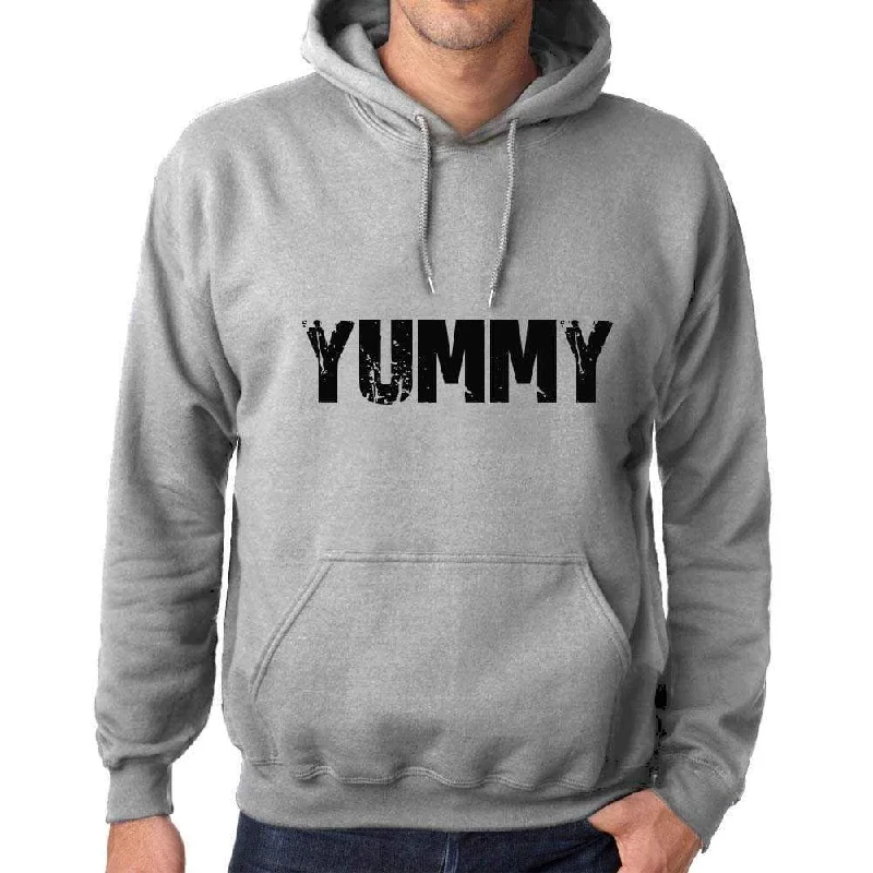 Unisex Printed Graphic Cotton Hoodie Popular Words YUMMY Grey Marl