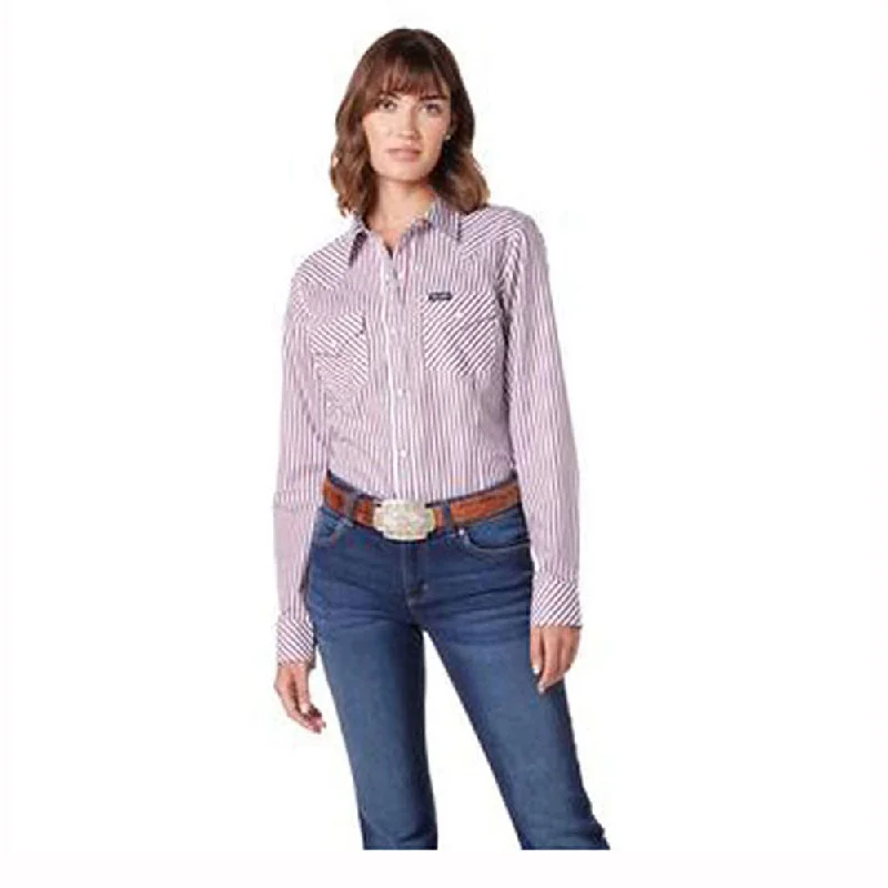 112336526 Wrangler Women's Retro Long Sleeve Shirt - White Red Stripe