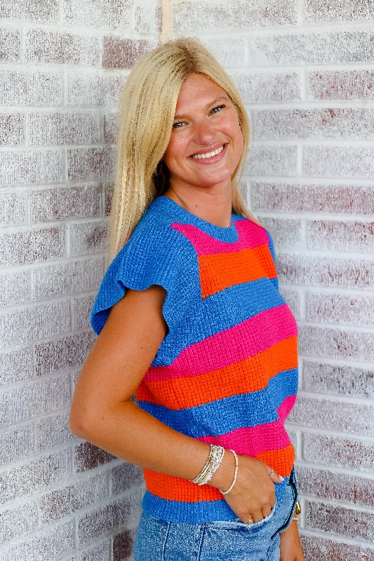 All The Same Short Sleeve Multi Color Knit Top