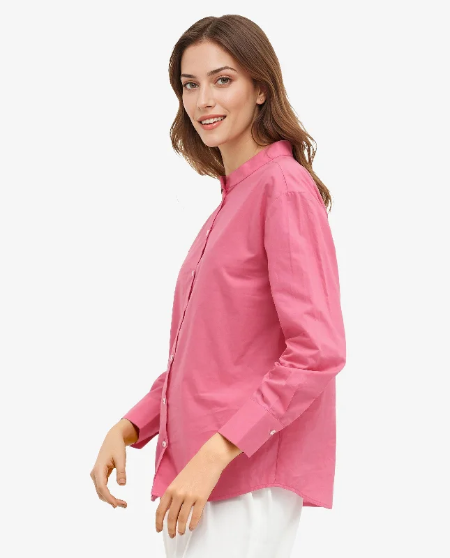 Rareism Women'S Aytac Light Pink Cotton Fabric Mandarin Collar Solid Shirt