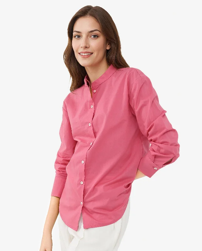 Rareism Women'S Aytac Light Pink Cotton Fabric Mandarin Collar Solid Shirt