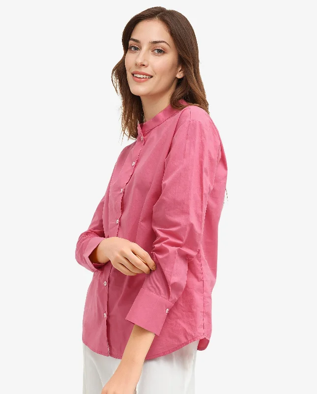 Rareism Women'S Aytac Light Pink Cotton Fabric Mandarin Collar Solid Shirt