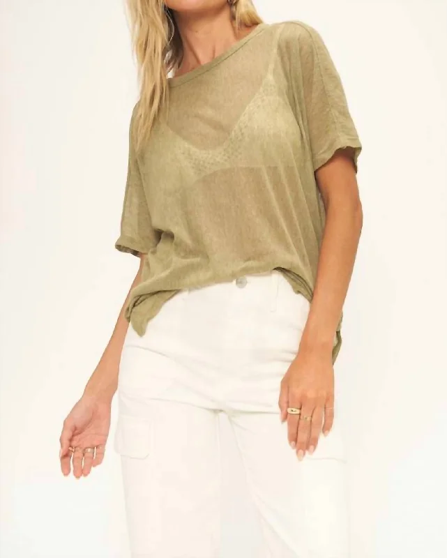 Be My Baby Seamed Mesh Relaxed Tee In Washed Martini Olive