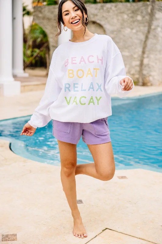 Beach Boat Relax White Corded Sweatshirt