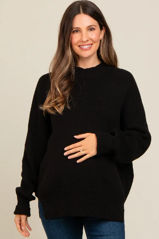 Black Mock Neck Basic Maternity Sweater