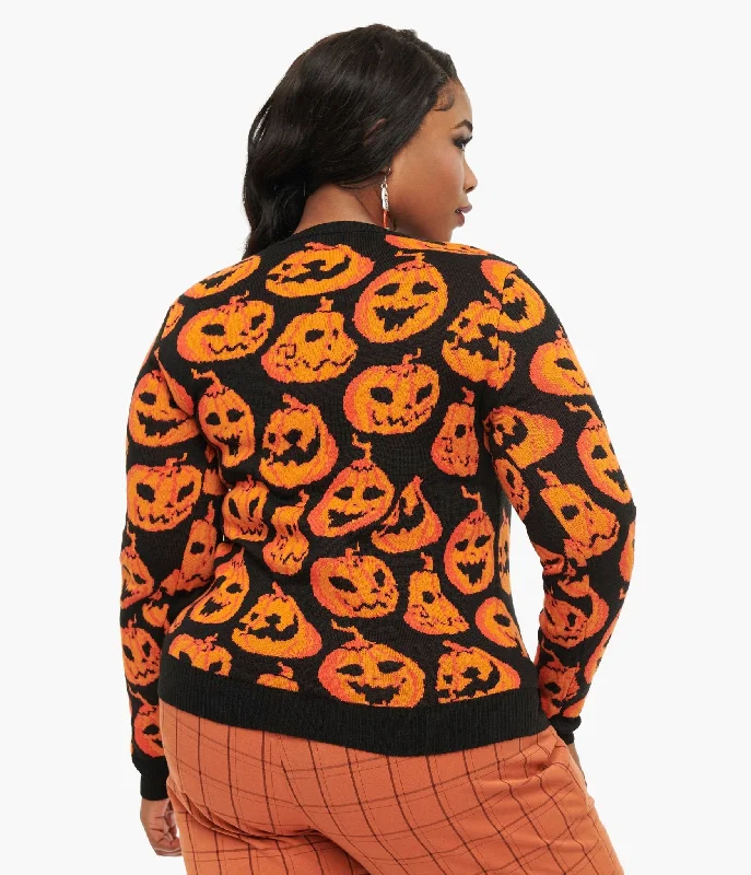 Black & Orange Pumpkin Print Knit Sweater