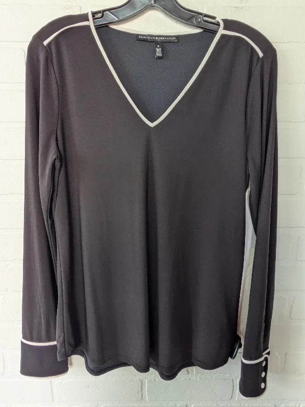 Black White Blouse Long Sleeve White House Black Market, Size S