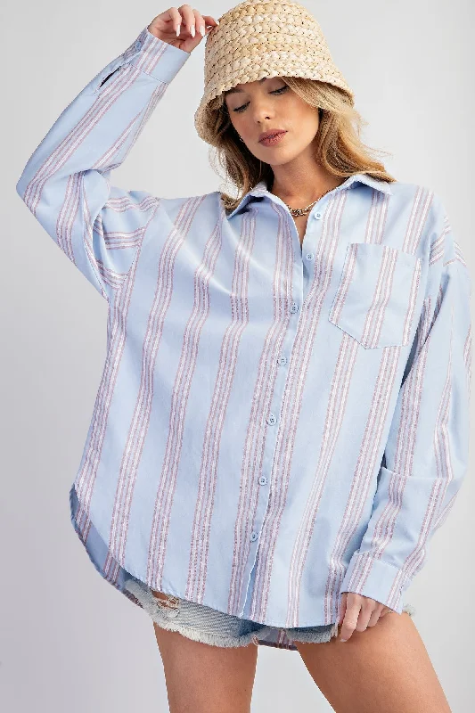 Blue Stripe Button Down Maternity Shirt