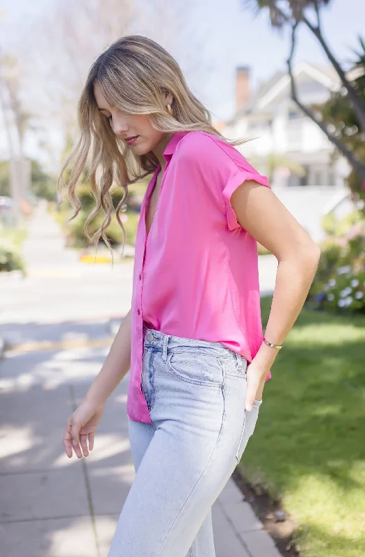 Callie Short Sleeve Button Down Top Pink